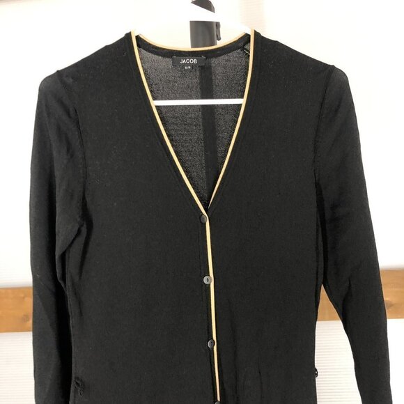 Jacob Black Crepe Gold Long Sleeve Button Up Bodycon Dress / Cardigan Sz S - Picture 2 of 11